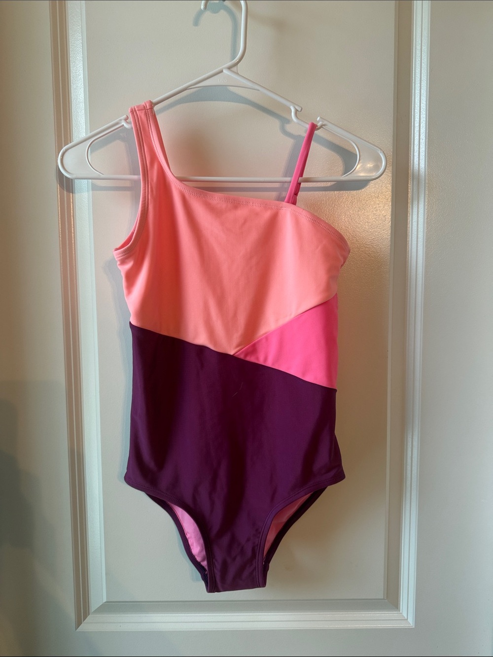 Kids Justice Colorblock Swimsuit in Coral, Hot Pink & Plum - New Without Tags